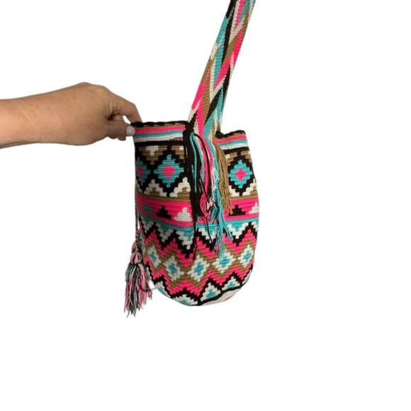 Wayuu Mochila Bag 100% Authentic Handmade Large Size drawstring bucket handbag - Picture 7 of 10